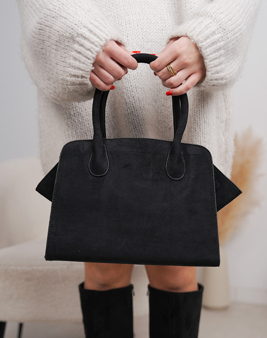 Sac noir en suédine avec détail doré et fermeture zip