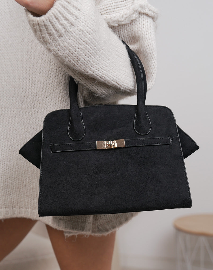 Sac noir en suédine avec détail doré et fermeture zip