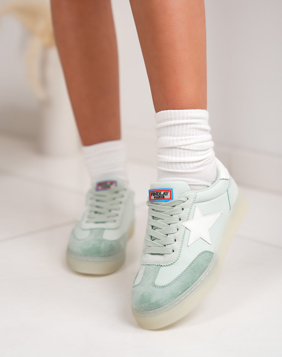 Basket femme vert d’eau FINDLAY avec étoile effet croco et semelle translucide