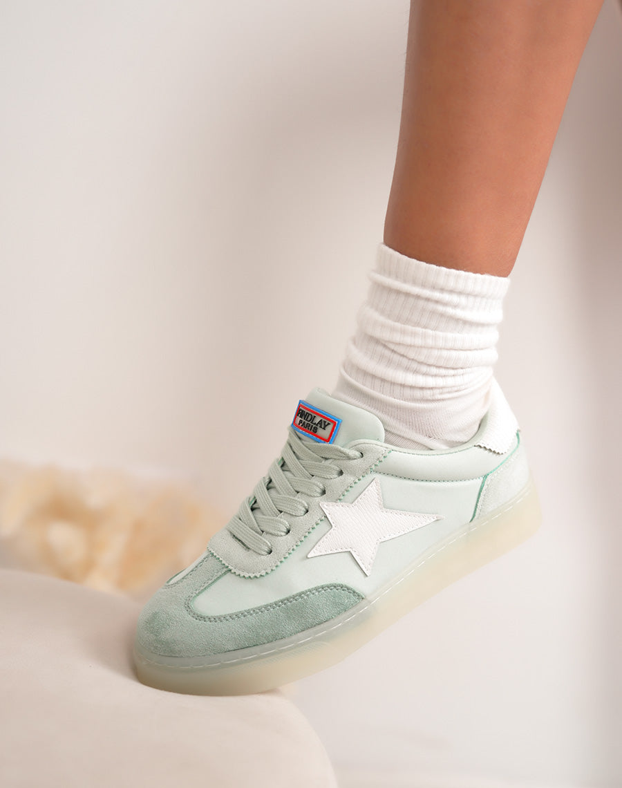 Basket femme vert d’eau FINDLAY avec étoile effet croco et semelle translucide