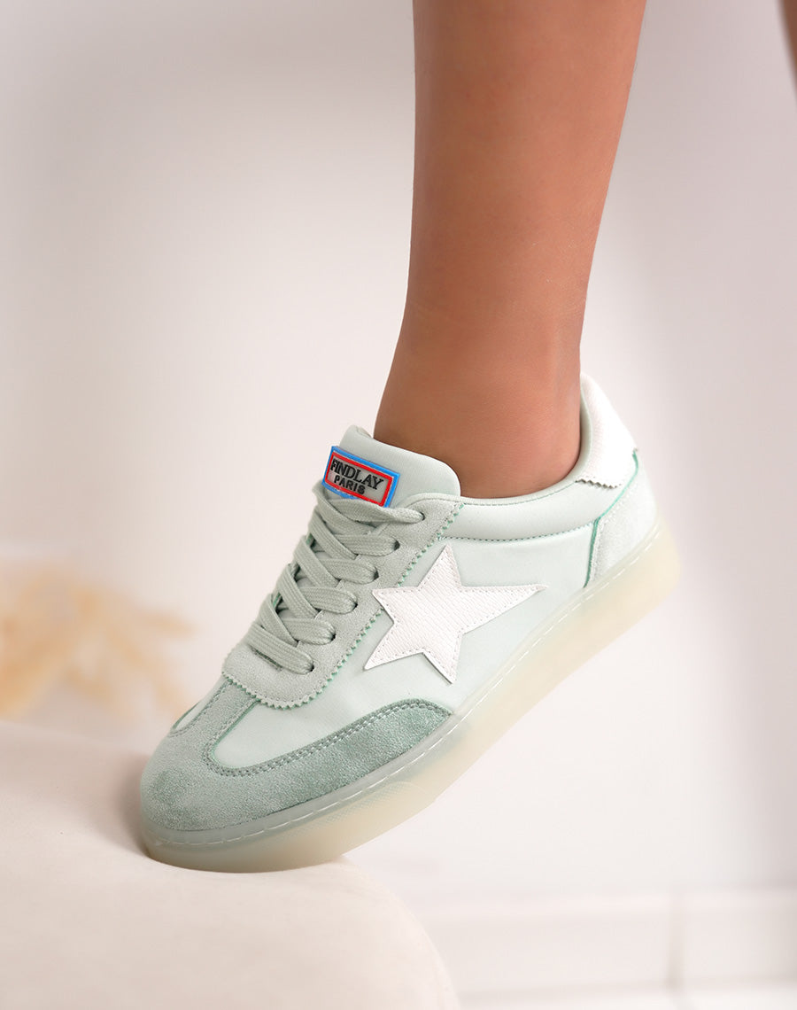 Basket femme vert d’eau FINDLAY avec étoile effet croco et semelle translucide