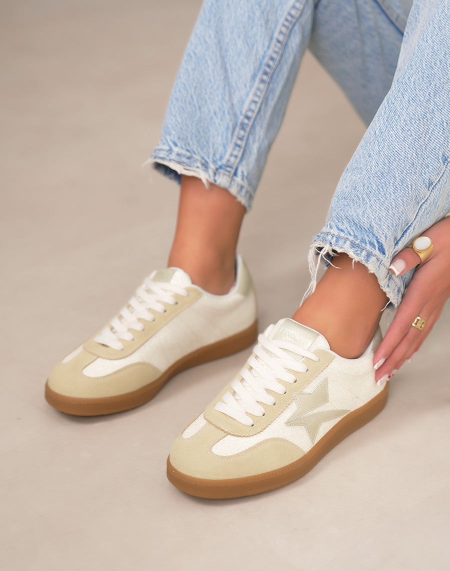 Basket femme jaune pailletée tendance avec empiècements jaune et doré