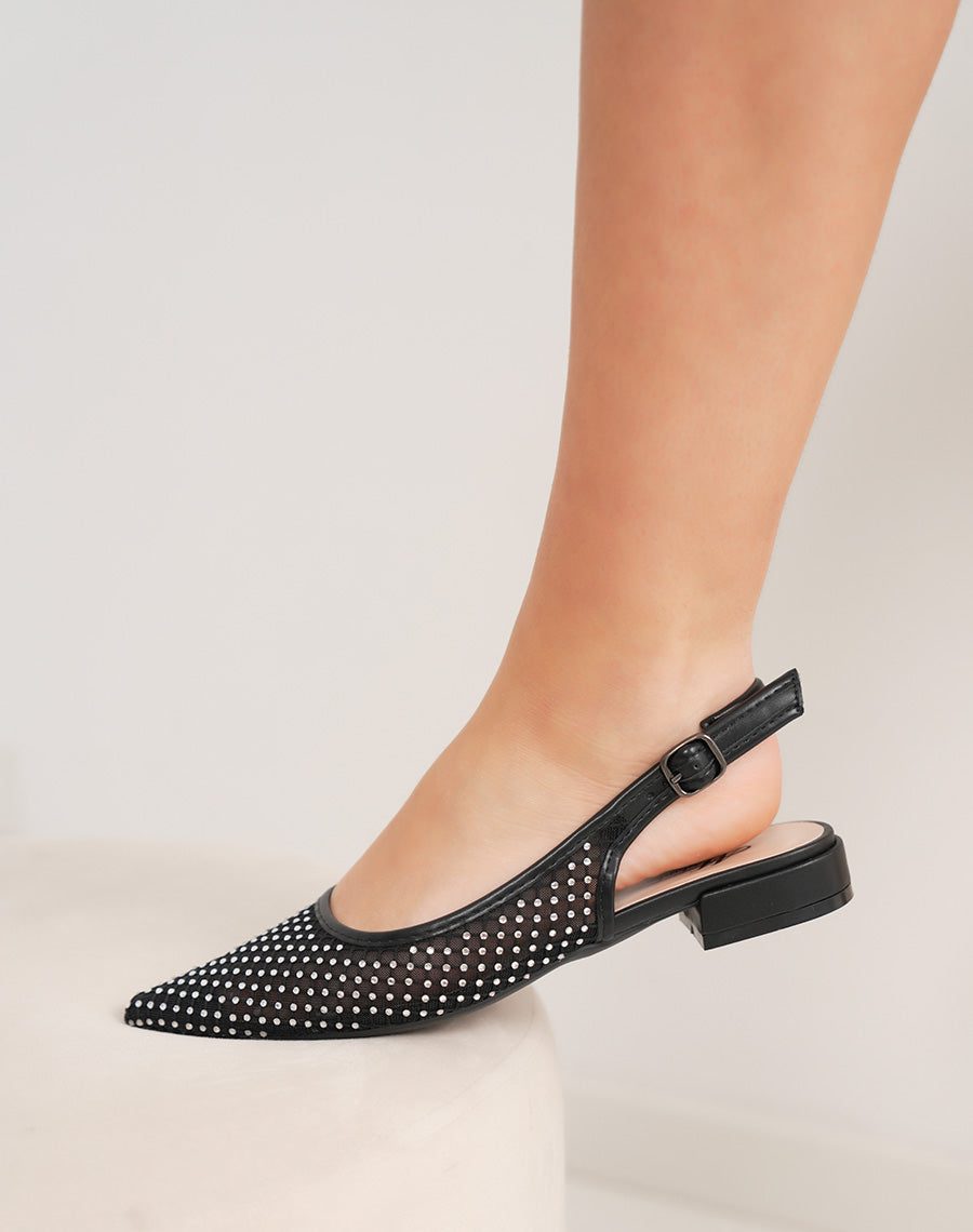 Escarpins femme noirs transparents à strass élégants avec bride ajustable