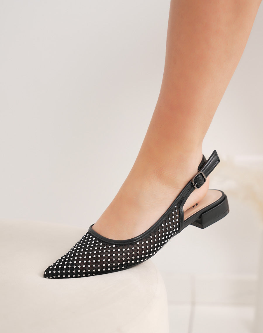 Escarpins femme noirs transparents à strass élégants avec bride ajustable