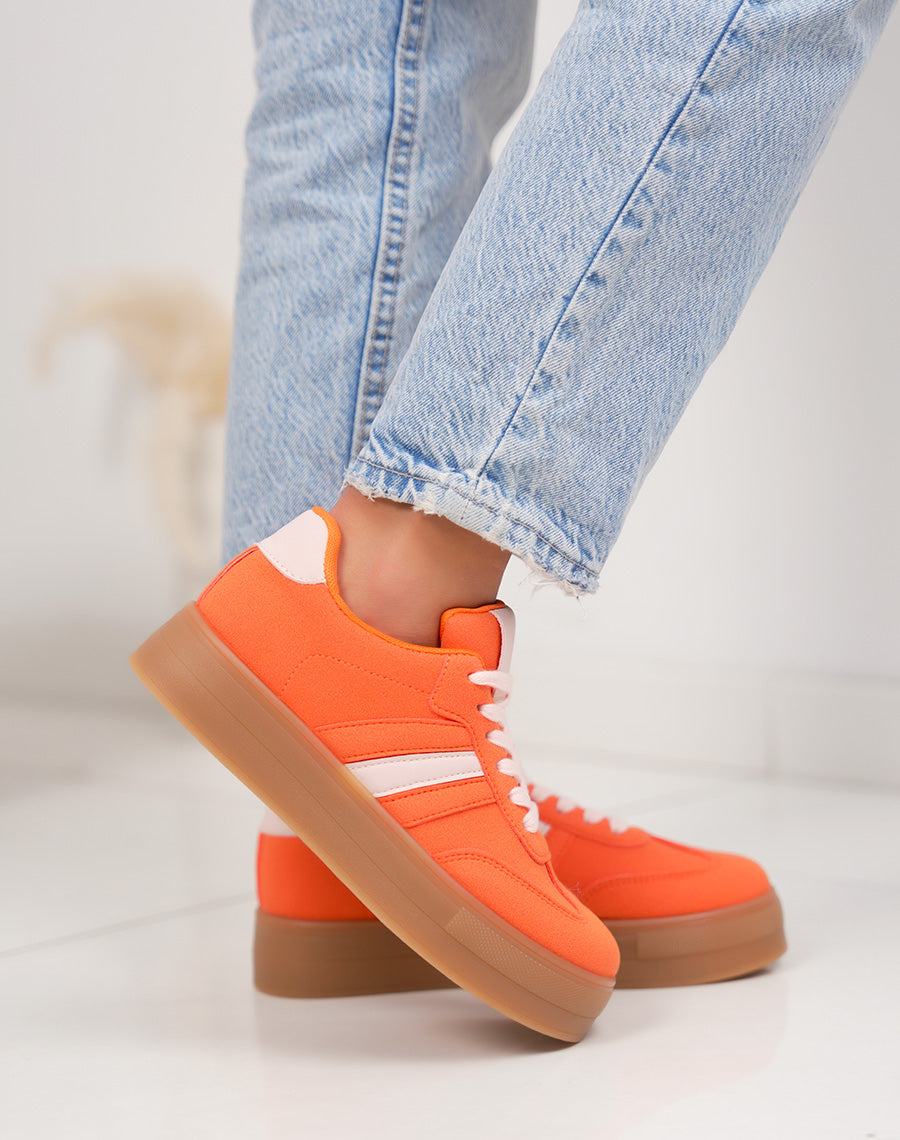 Basket femme orange tendance à plateforme avec empiècements rose clair