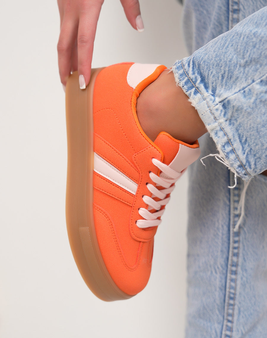 Basket femme orange tendance à plateforme avec empiècements rose clair