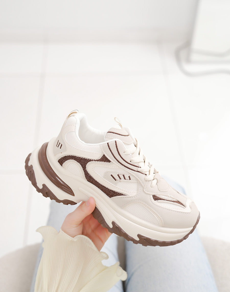 Baskets épaisses beige et marron femme – Semelle crantée et plateforme