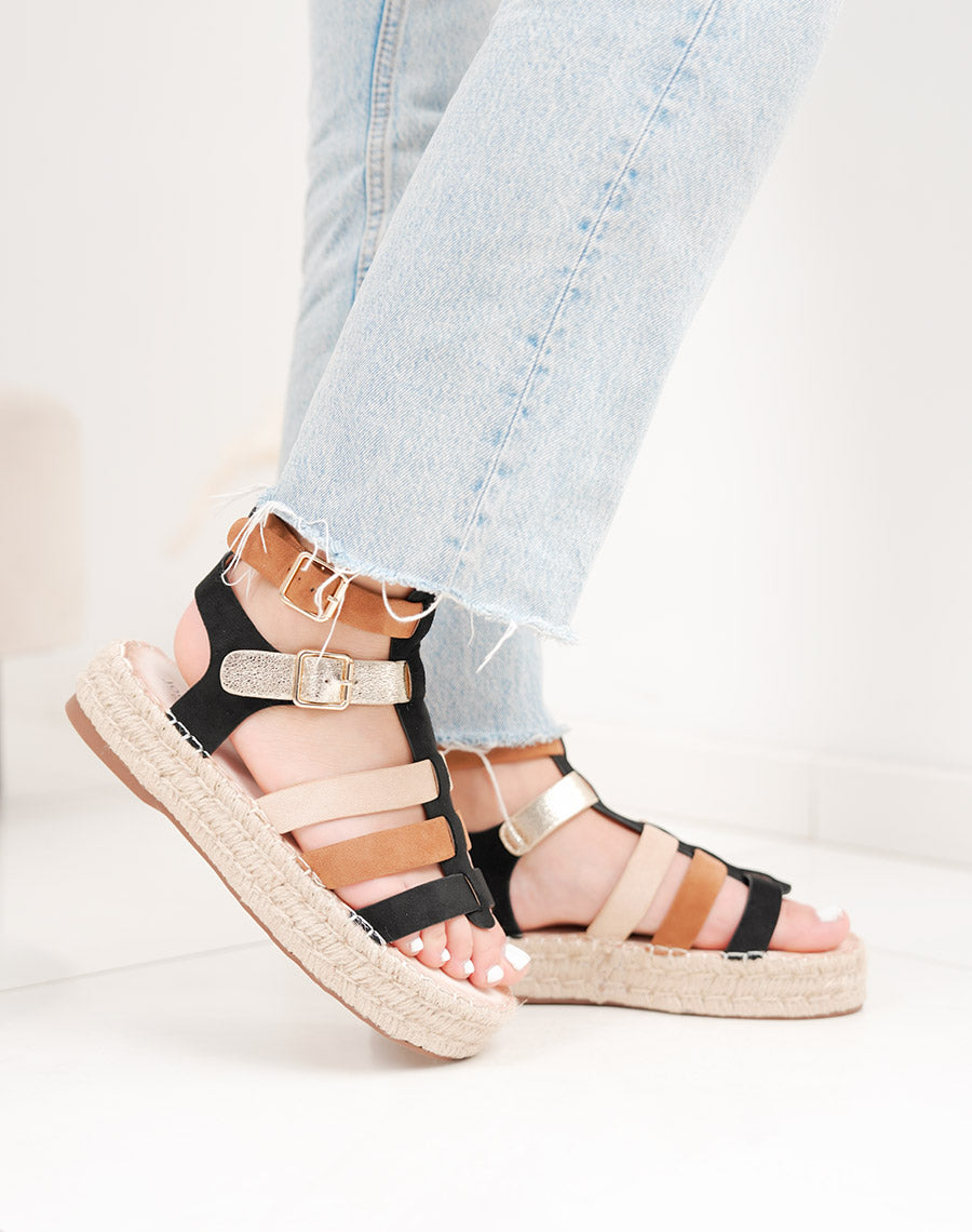 Sandale femme multicolore élégante en suédine à plateforme en osier