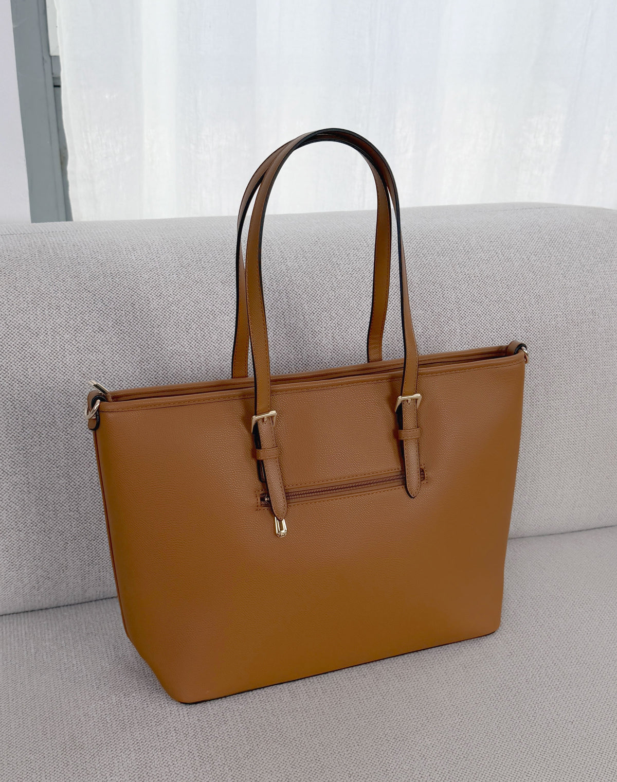 Grand sac cabas femme camel élégant avec compartiment central zippé