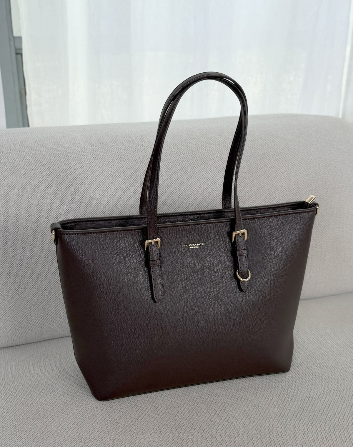 Grand sac cabas femme marron élégant avec compartiment central zippé