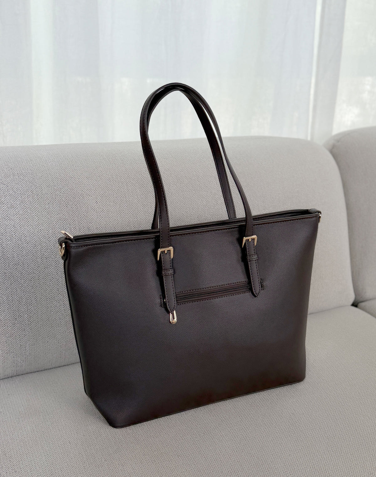 Grand sac cabas femme marron élégant avec compartiment central zippé