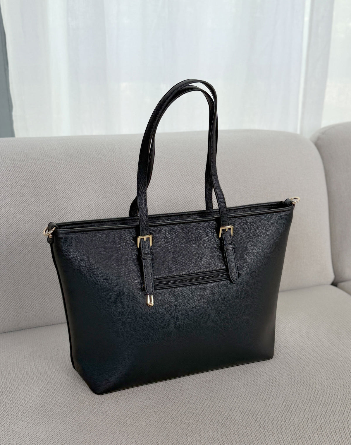 Grand sac cabas femme noir élégant avec compartiment central zippé