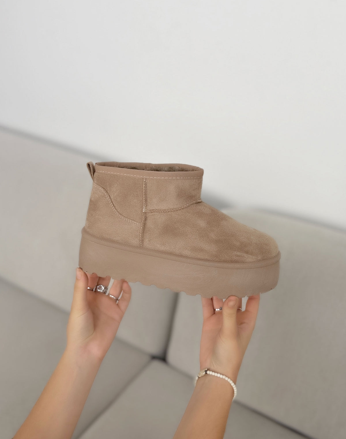 Bottines fourrées plateforme taupe femme effet daim