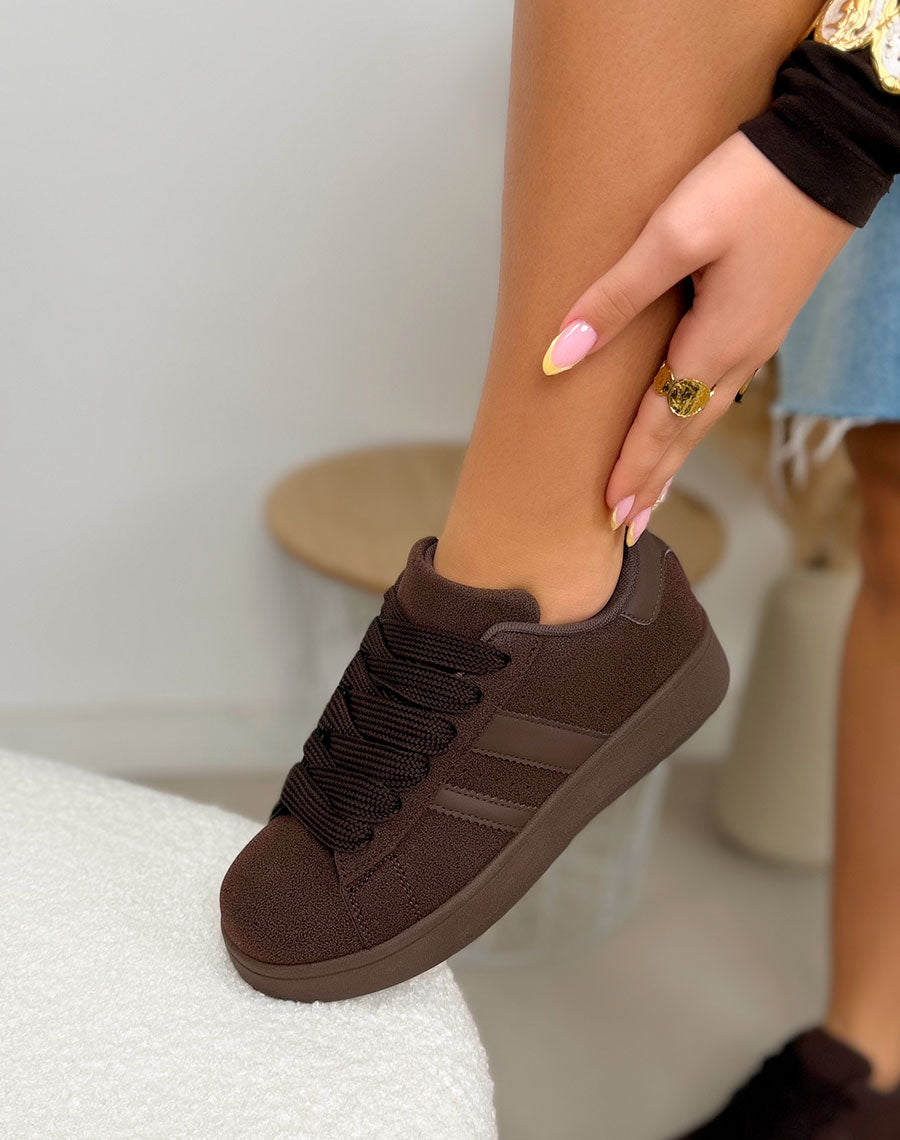 Basket femme marron tendance ton sur ton avec lacets épais