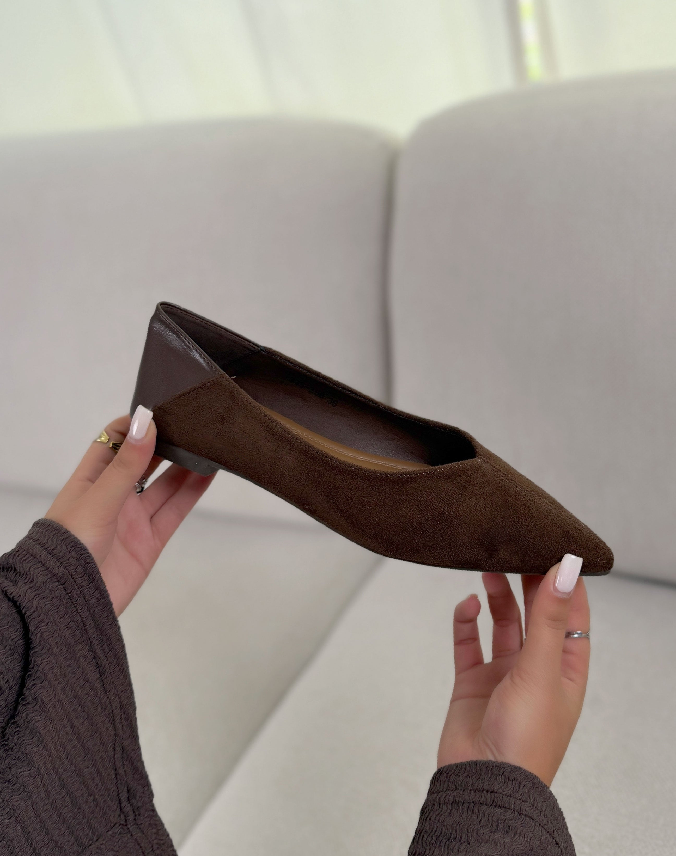 Ballerines femme marron tendance bi-matière à bout pointu élégantes