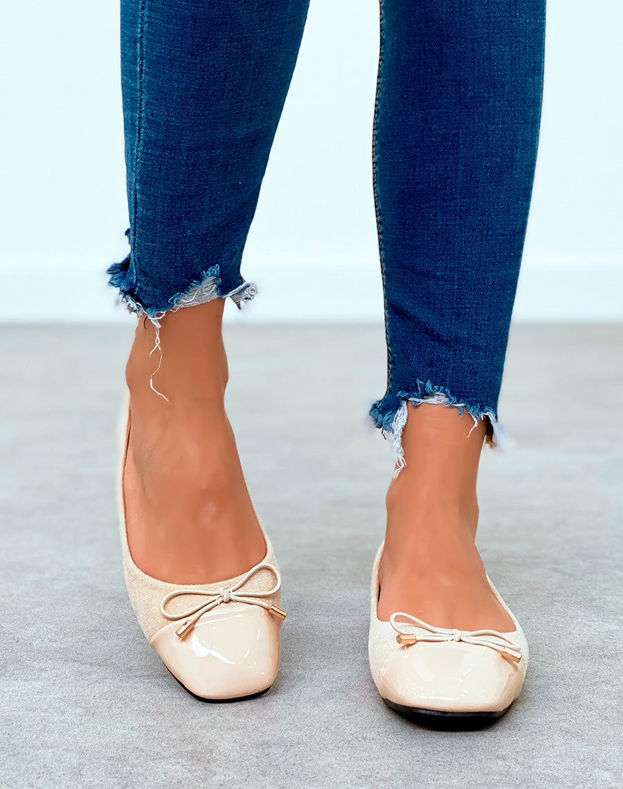 Ballerines beiges en suédine pour femmes à détail nœud