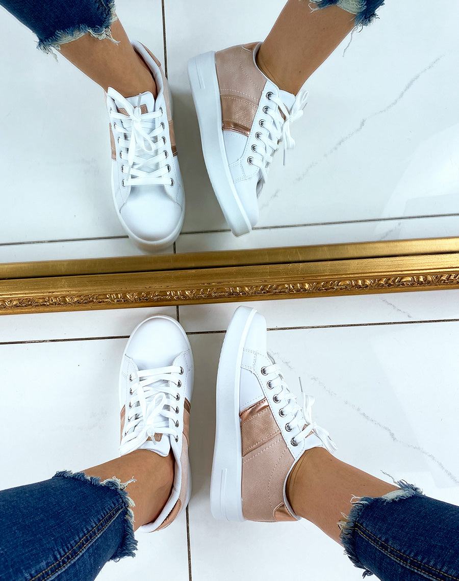 Basket bi-matière blanches et rose
