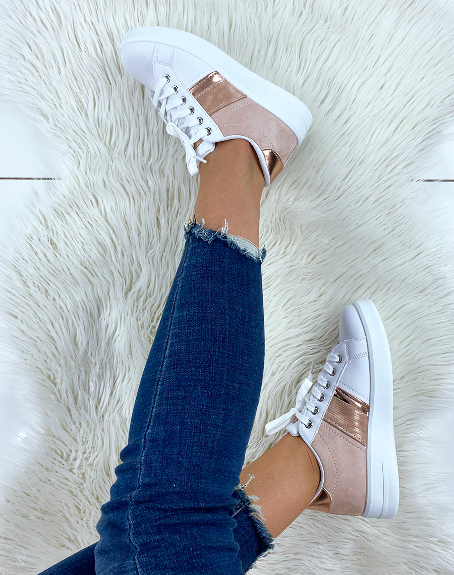 Basket bi-matière blanches et rose