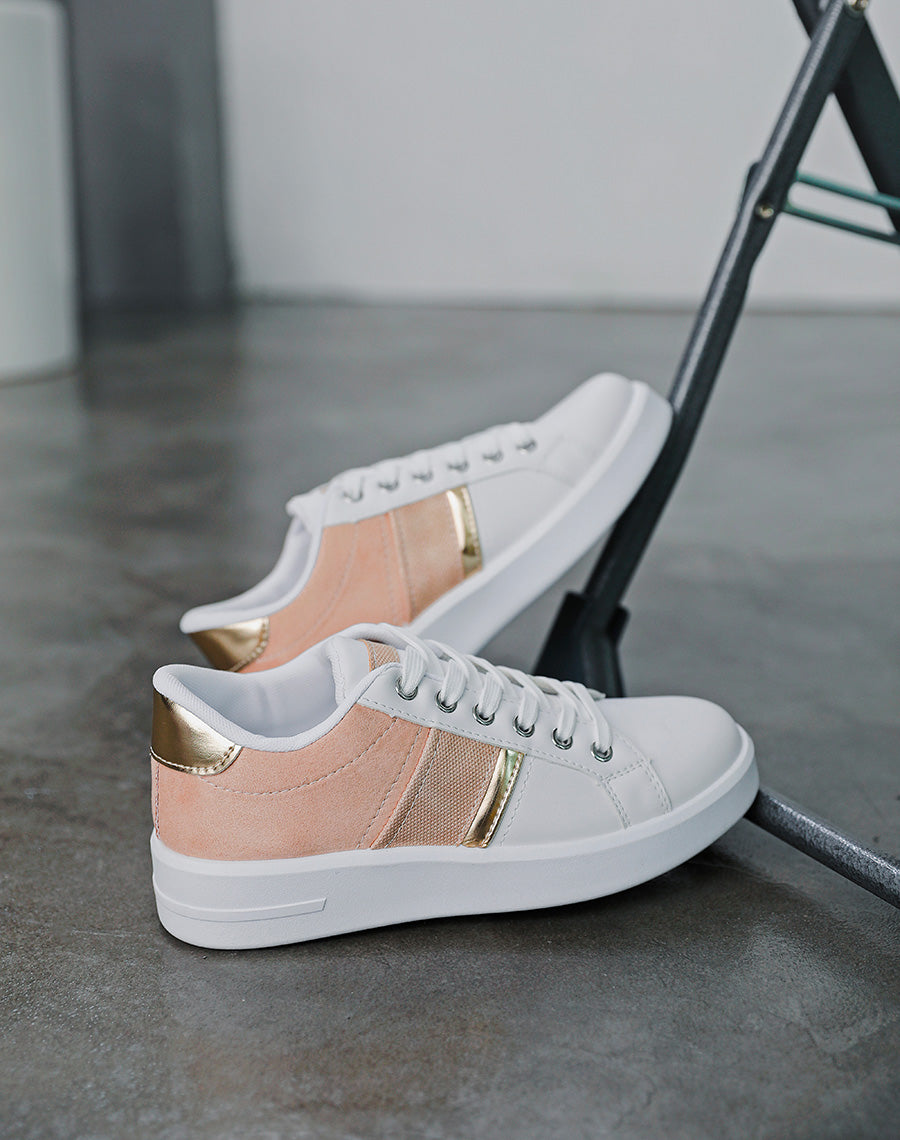 Basket bi-matière blanches et rose