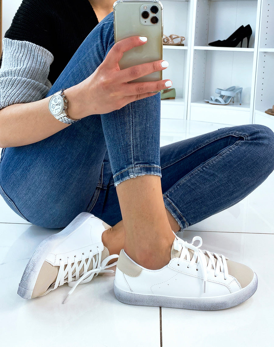 Basket blanche et beige mat