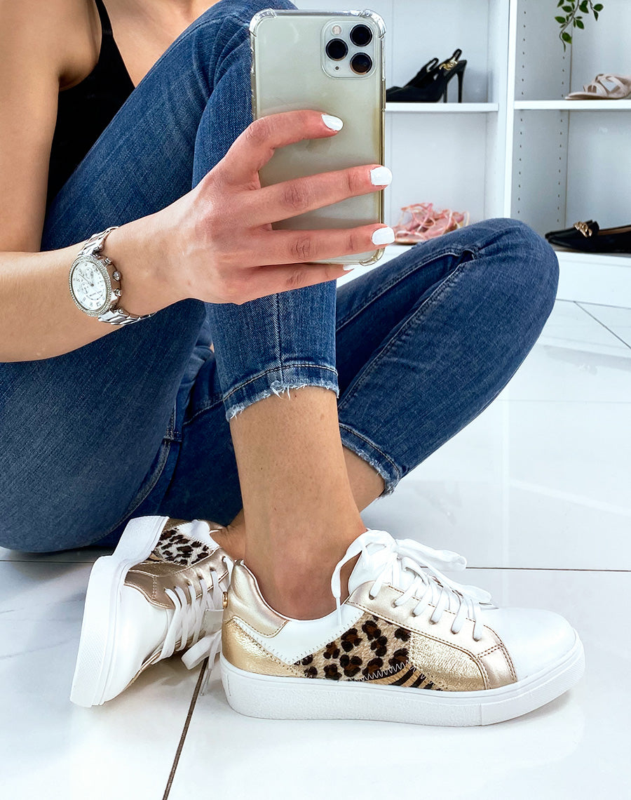 Basket blanche et beige à motifs animaliers