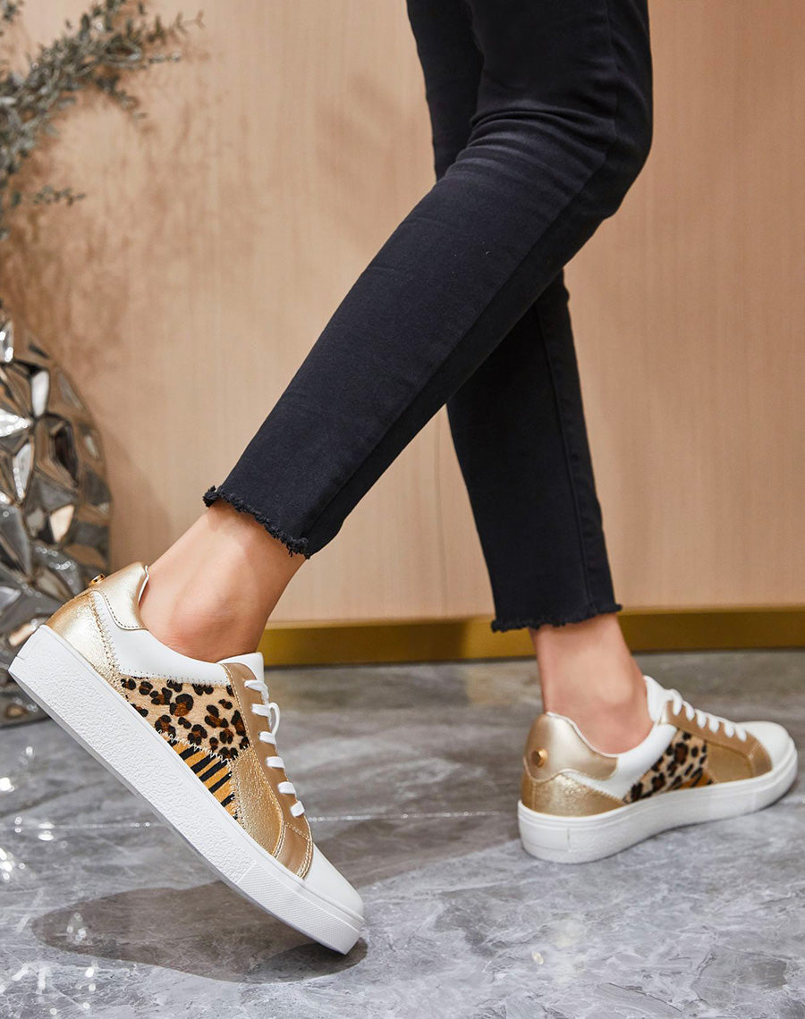 Basket blanche et beige à motifs animaliers