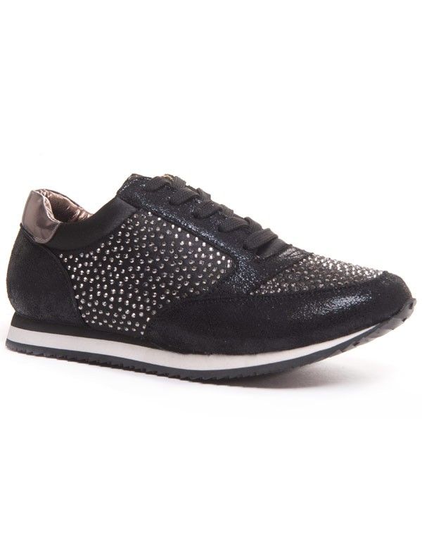 Basket noire à strass et semelle contrastante 