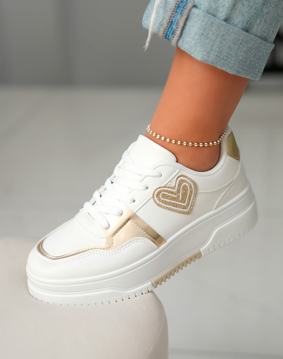 Baskets Basses Femme Blanches avec C?ur Dor?