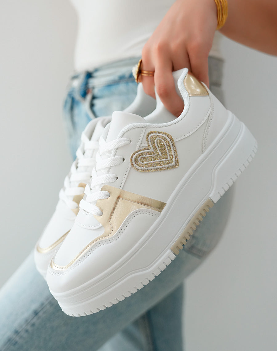 Baskets Basses Femme Blanches avec C?ur Dor?