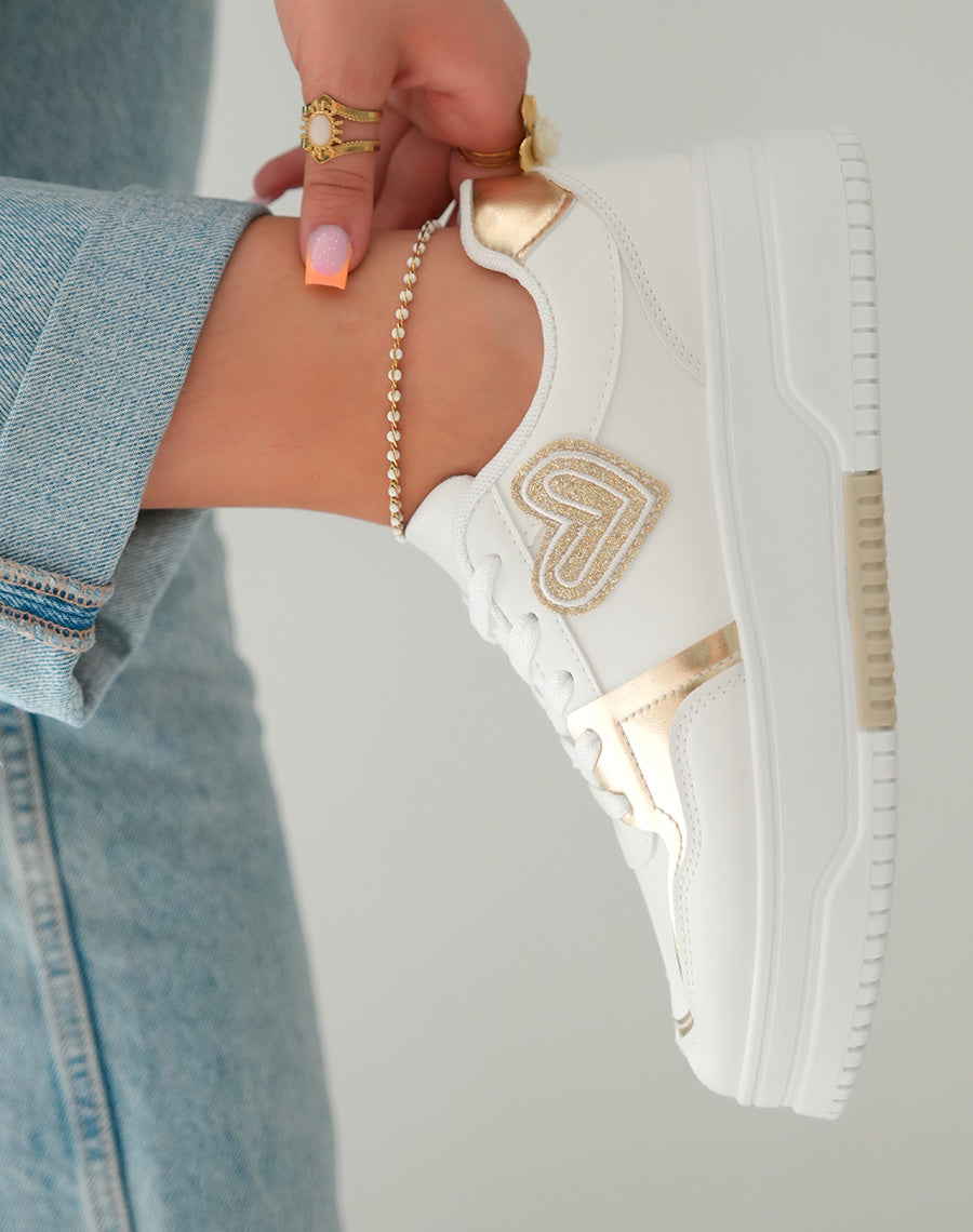 Baskets Basses Femme Blanches avec C?ur Dor?