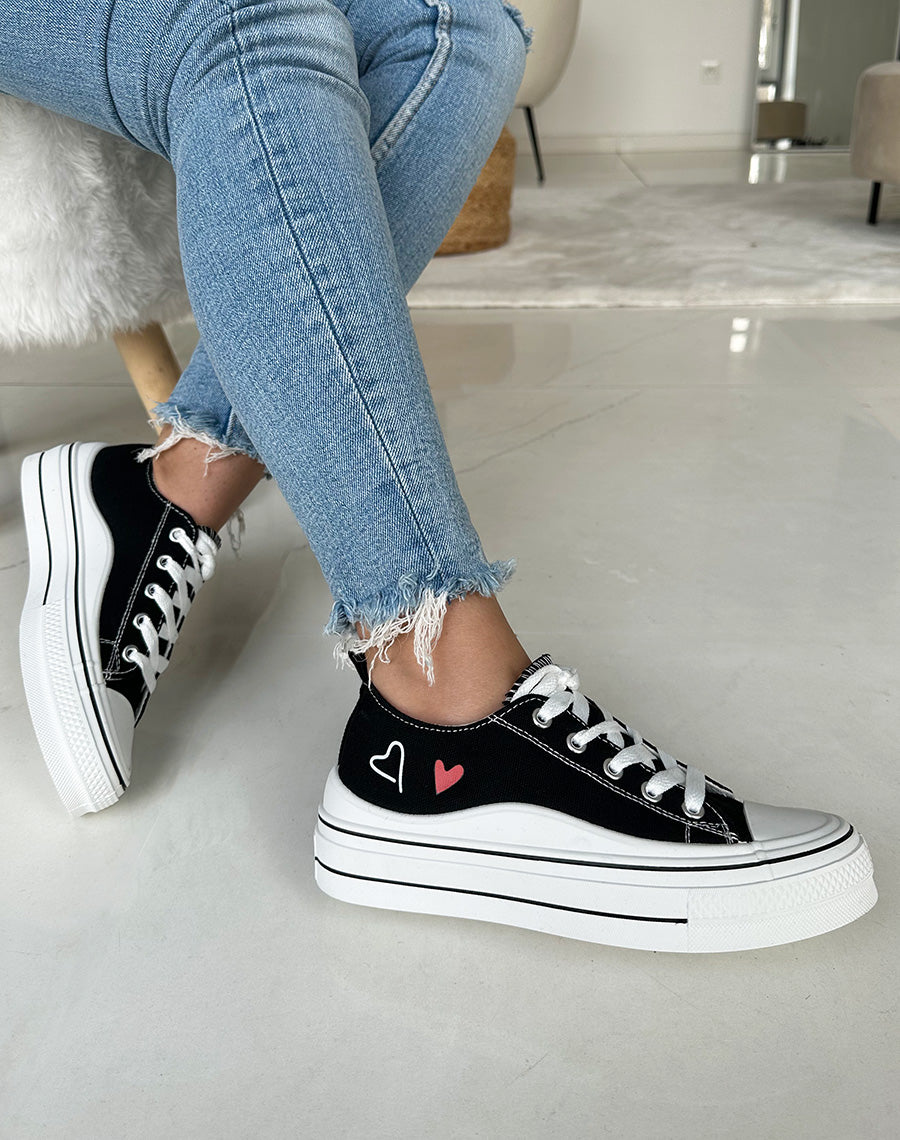 Baskets basses noires avec motifs 