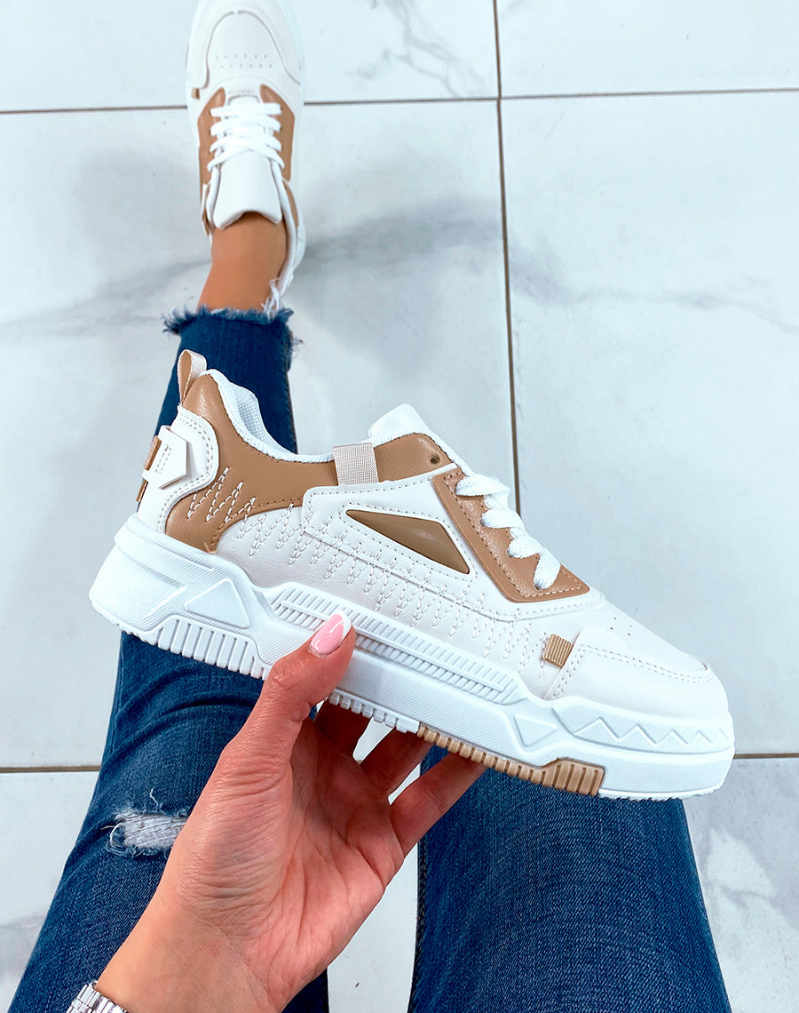 Baskets beige à lacets avec détail pour femme 