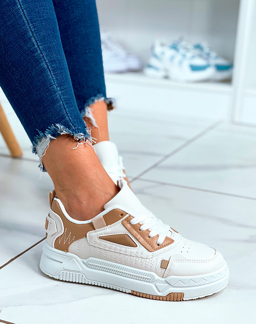 Baskets beige à lacets avec détail pour femme 