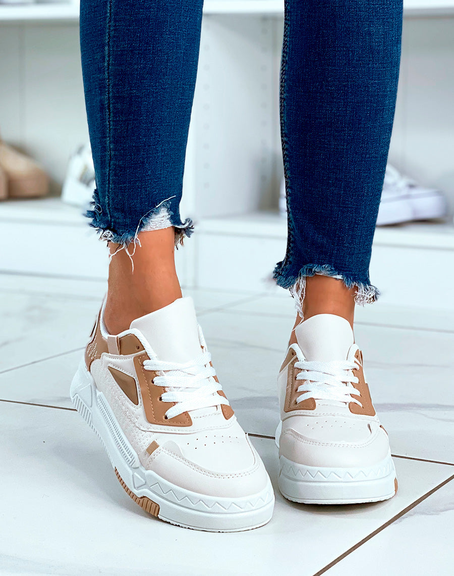Baskets beige à lacets avec détail pour femme 