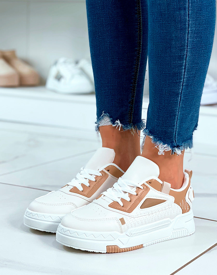 Baskets beige à lacets avec détail pour femme 