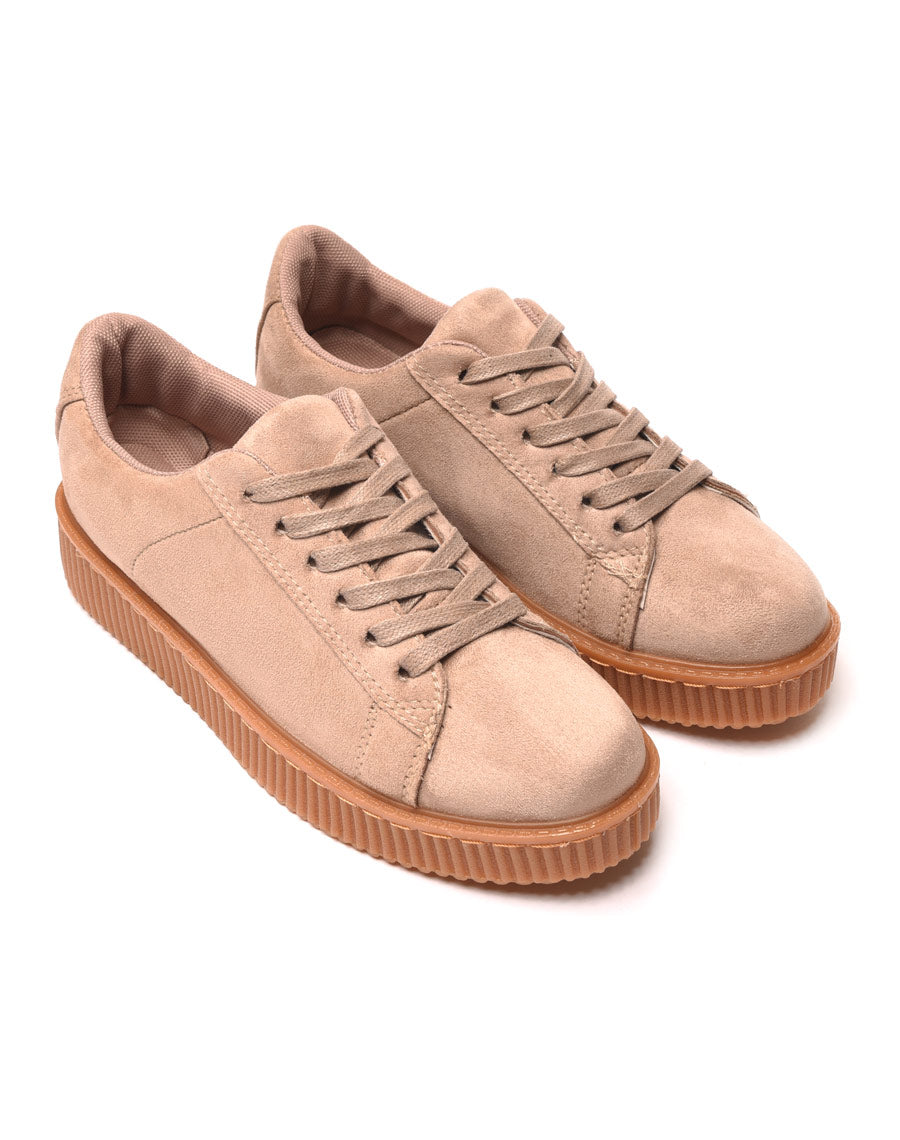 Baskets beiges effet daim avec grosse semelle