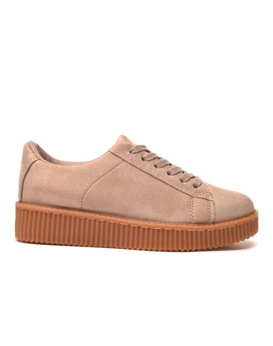 Baskets beiges effet daim avec grosse semelle
