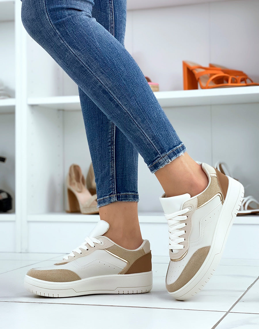 Baskets beiges à empiècements nudes
