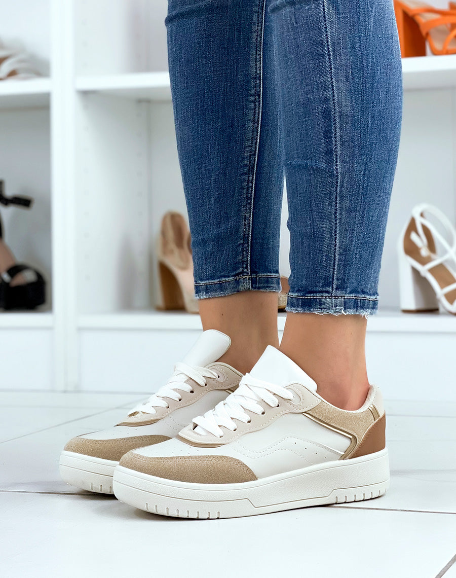 Baskets beiges à empiècements nudes
