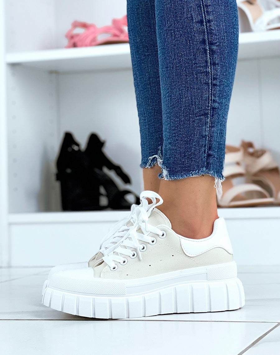 Basket Beige Chaussure Blanche Semelle Epaisse Basket Femme Beige