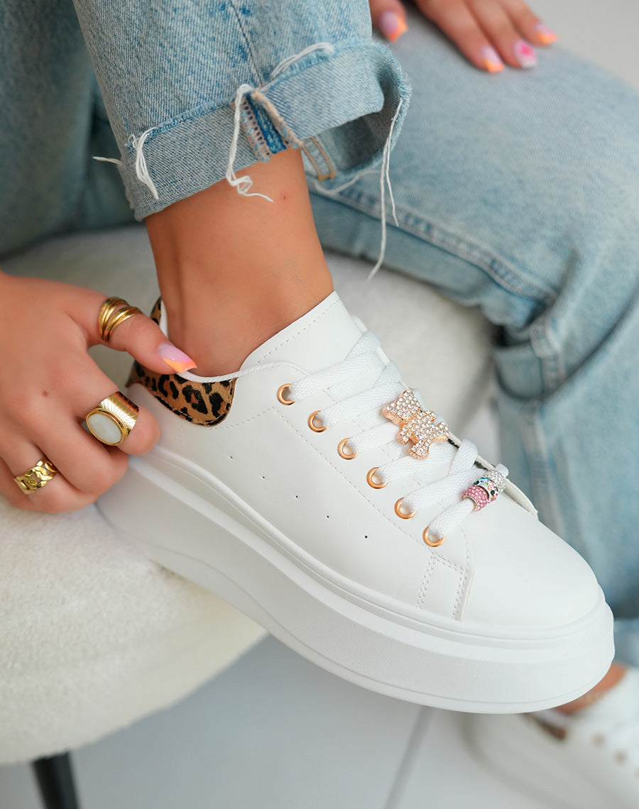 Women's white sneakers with rhinestones - Main Image