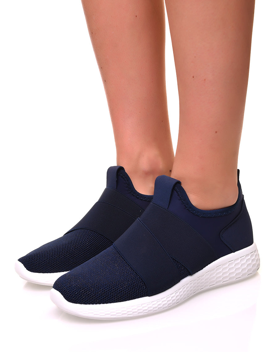 Baskets effet chaussette en toile bleue marine pailletée