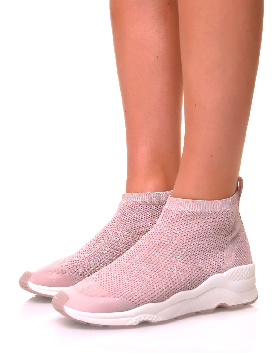 Baskets effet chaussette roses pales pailletées