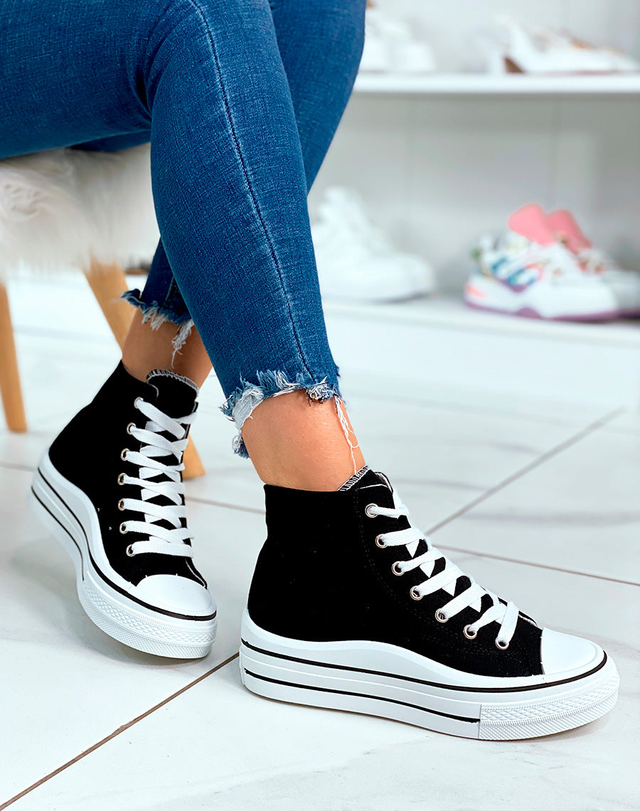 Baskets montantes noires à lacet avec plateforme pour femme