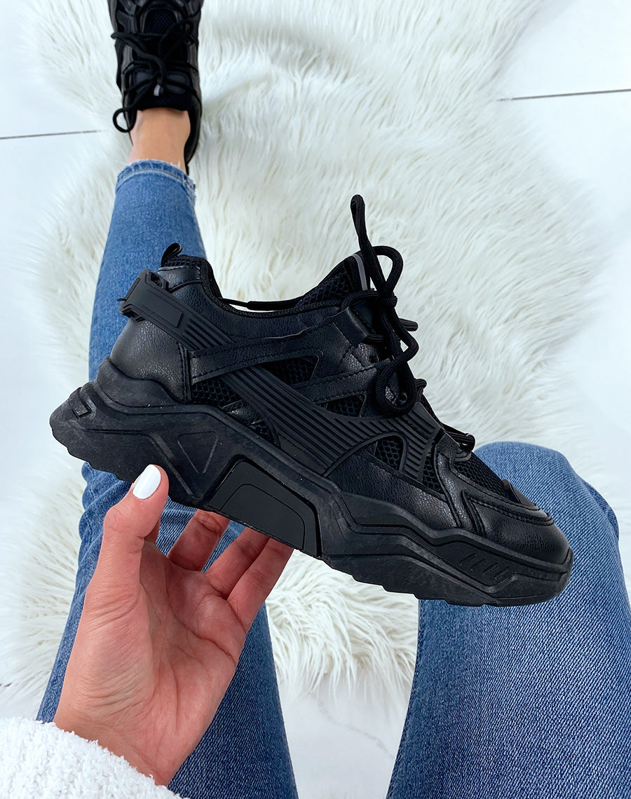 Baskets noires bi-matières à plateforme XXL