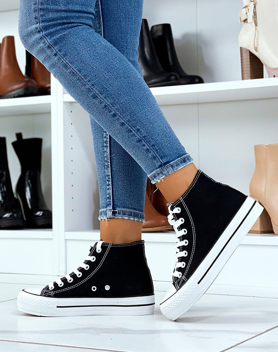Baskets noires en toile montantes 