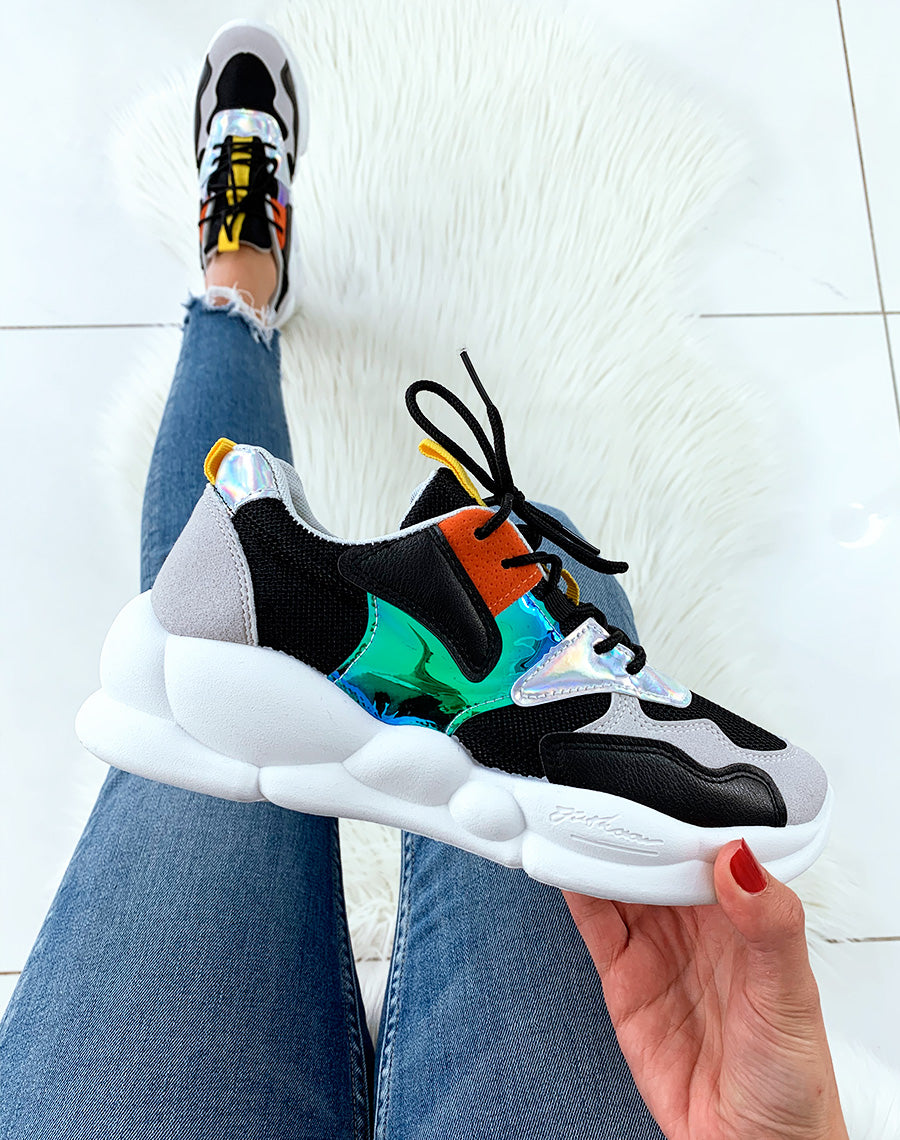 Baskets noires multicolore à talon nuage