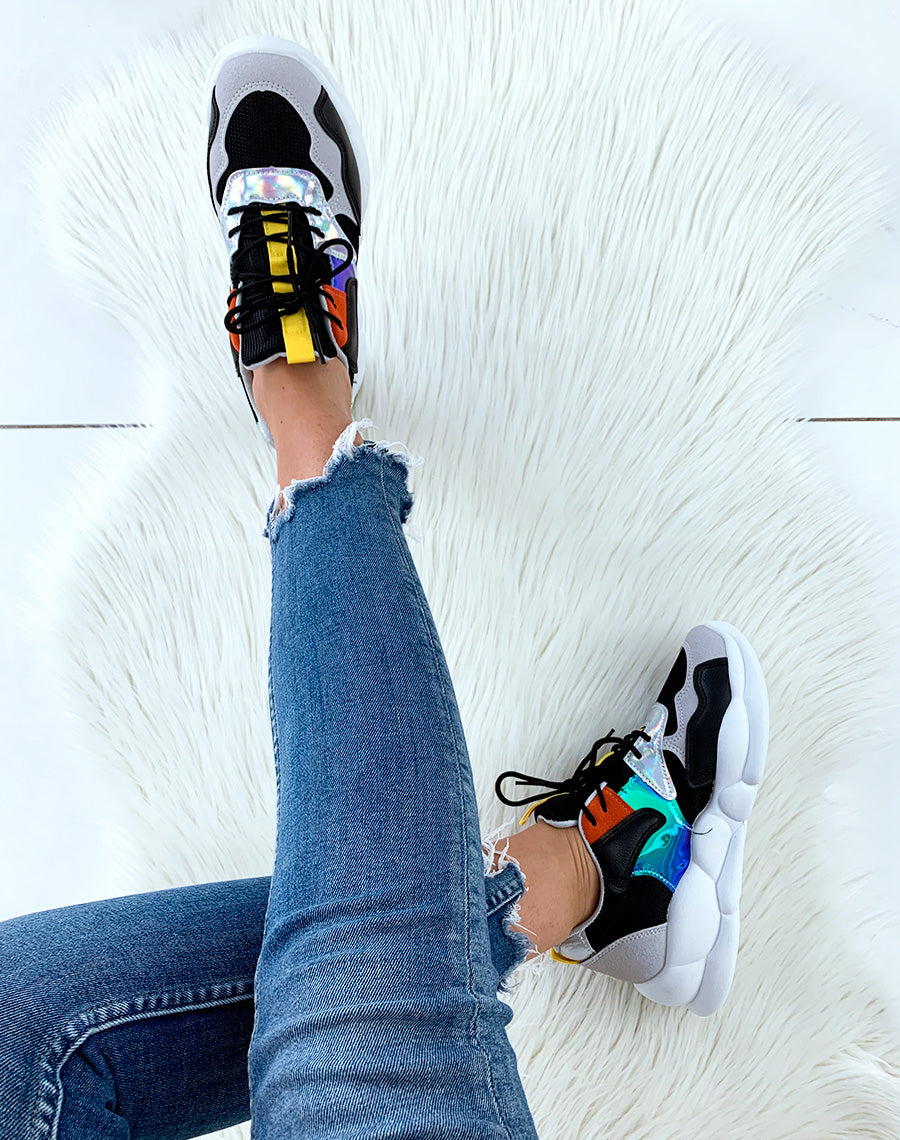 Baskets noires multicolore à talon nuage
