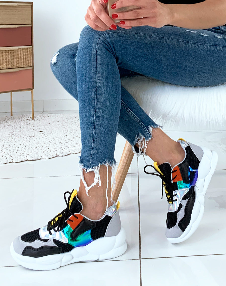 Baskets noires multicolore à talon nuage
