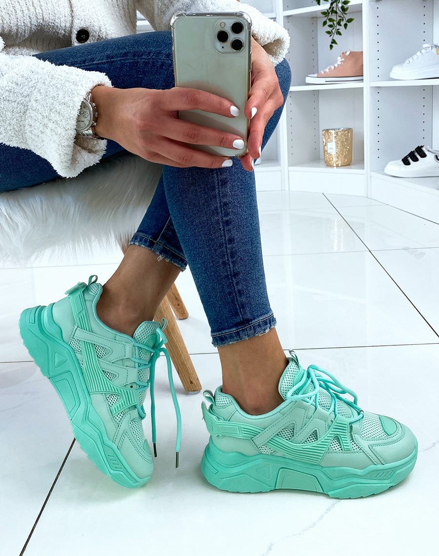Baskets vert d?eau bi-mati?re ? plateforme XXL